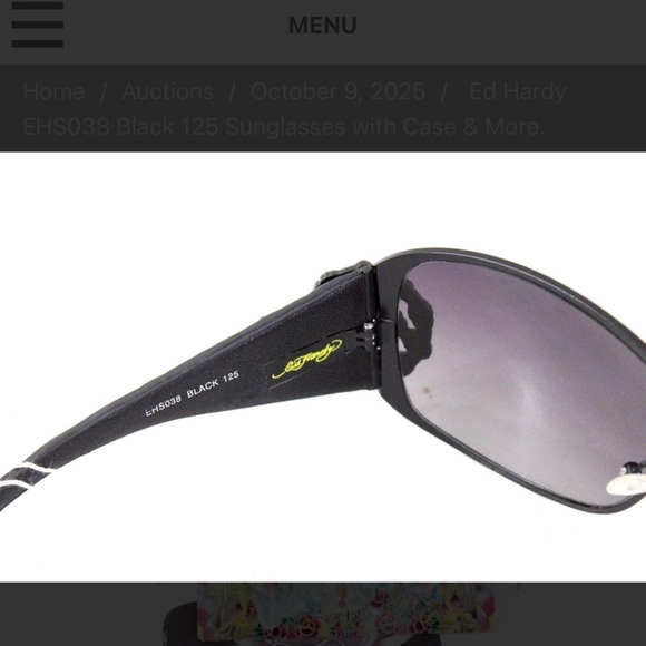 Ed Hardy EHS038 Black 125 Sunglasses with Case & More. main image 5